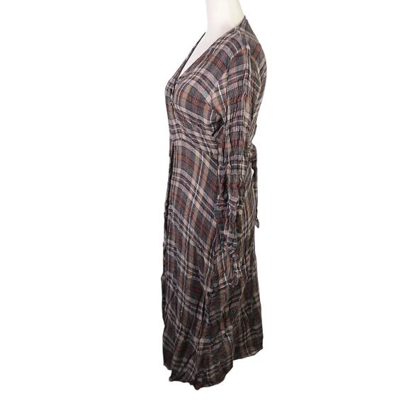 Zara Grey and Brown Plaid Wool Blend Wrap Style Midi Dress M - Picture 3 of 7